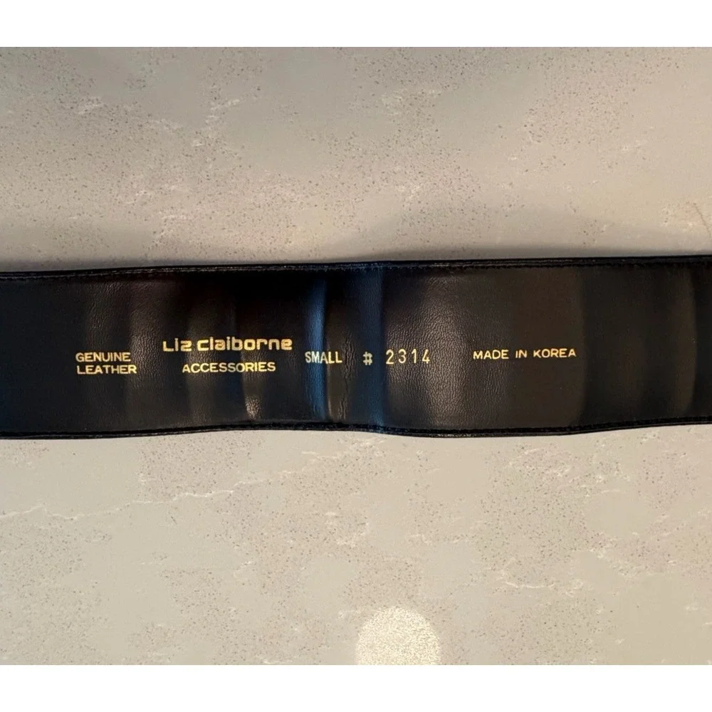 Vintage Liz Claiborne Genuine Leather Wide Black Waist Belt Small Korea 2314